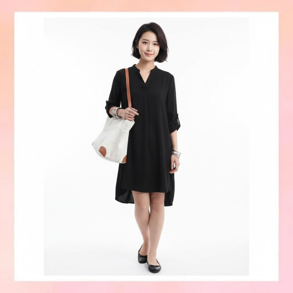 Solid Loose Long Shirt Dress Women V-neck Button Ruffles Party Dress